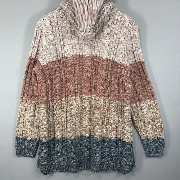 Lety & Me Cardigan Women's Large Brown Colorblock Sweater Knit Hooded Open Front - Picture 4 of 15